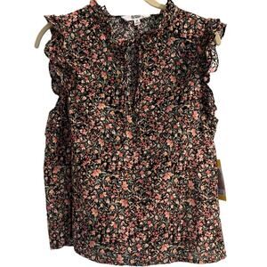 NWT Steve Madden Top Woman's Size‎ Medium Sleeveless Black Floral Dakota Ditsy